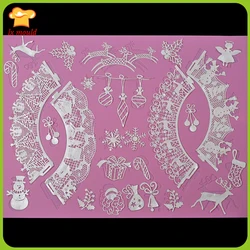 Christmas Fondant Lace Silicone mold Around Cake Decoration Edge Sugar Large Lace Food Grade Silicone Mat