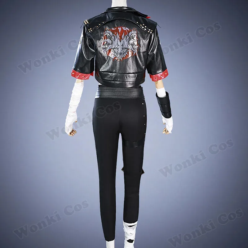 

25COSArcane Vi Cosplay Costume Black Wig Hair for Anime Underground Fighter Vi Cosplay Leather Jacket Black Suits Role Play Outf
