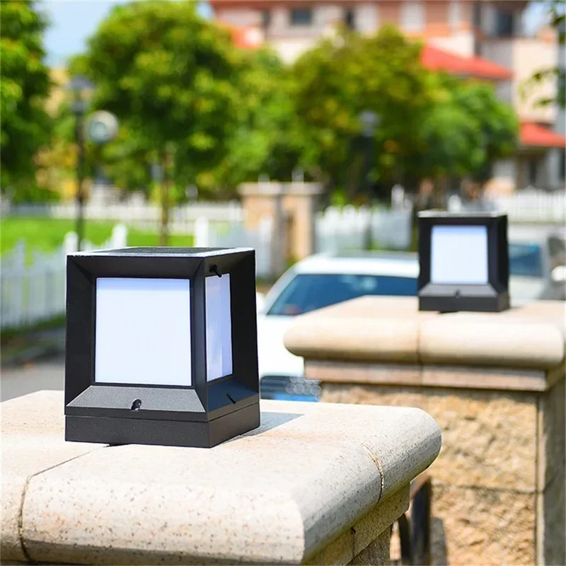 CEDRIC Solar Modern Wall Outdoor Cube Light LED Waterproof Pillar Post Lamp Fixtures for Home Garden
