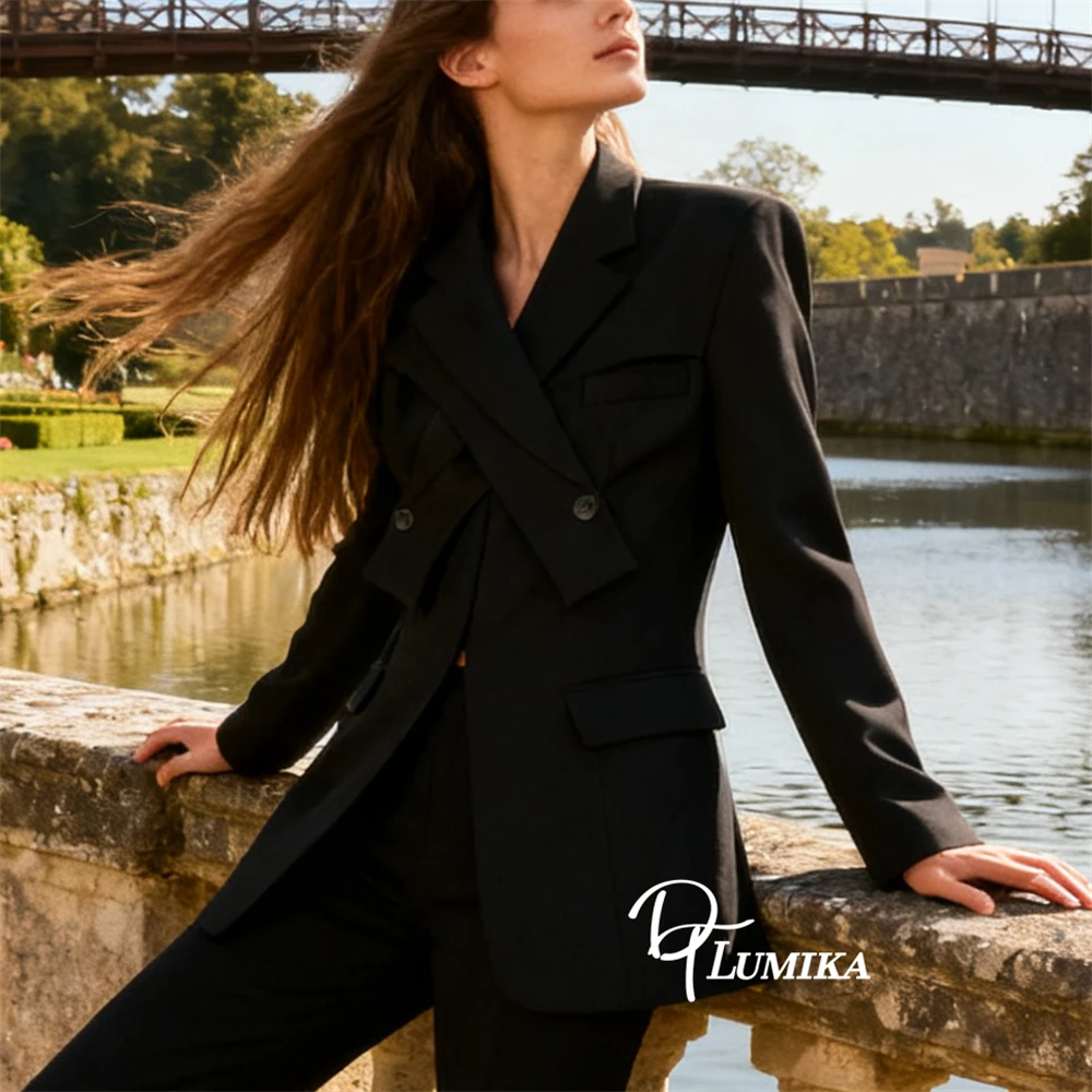 DTLumika غير النظامية قطع بدلة سوداء كلية نمط المراهقين دعوى صغيرة سوداء دعوى الصورة الفعلية الراقية المرأة البدلة السترة #3