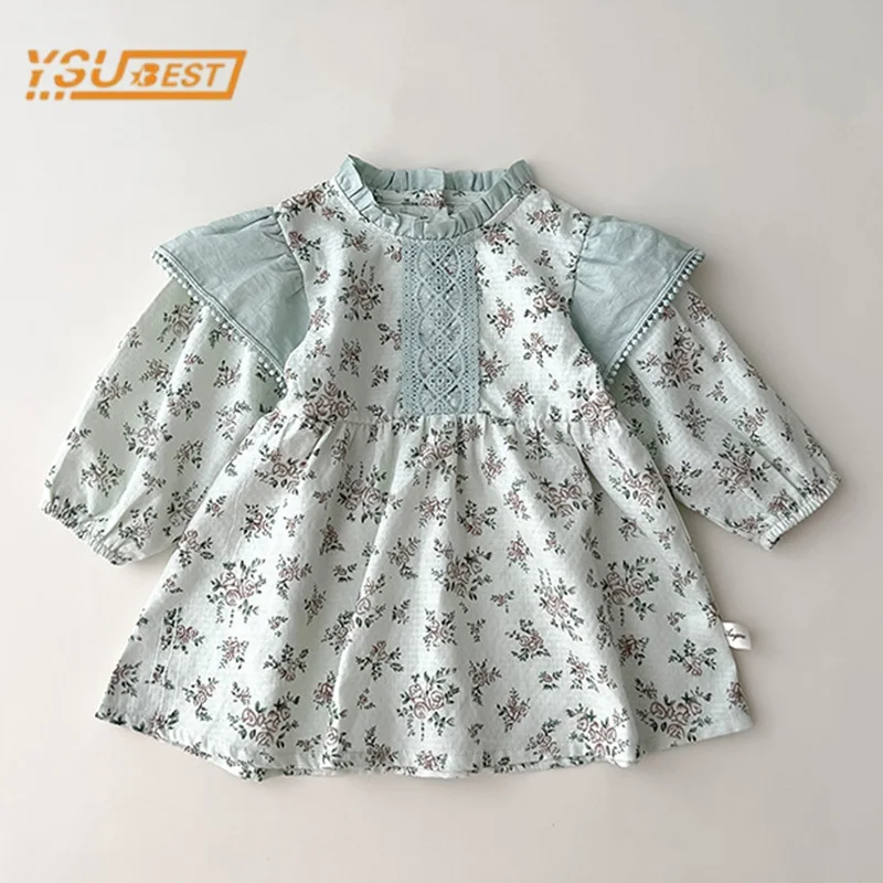 

New Kids Baby Girls Long Sleeve Spring Flower Printing Princess Dress Autumn Sweet Baby Girls Dress Children Clothes Dress