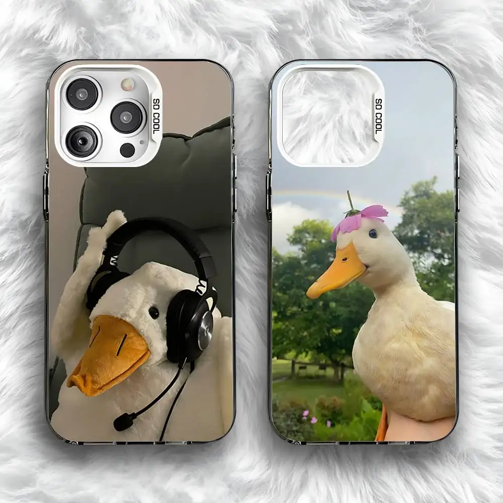 

Funny Headphones Call Duck Phone Case For iPhone 16,15,14,13,12,11,Pro,Max,Plus,Mini,SE Anti Fall Gray White Matte Hard Bumper
