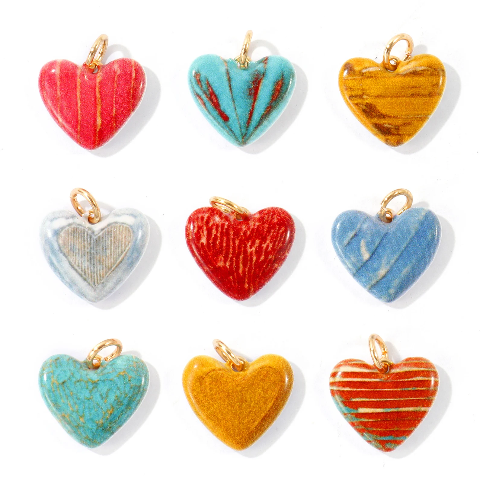 1Pc 18K Gold Plated Brass Heart Charms Enamel Printed Valentine's Day Pendants for WOmen DIY Necklace Bracelet Jewelry Making