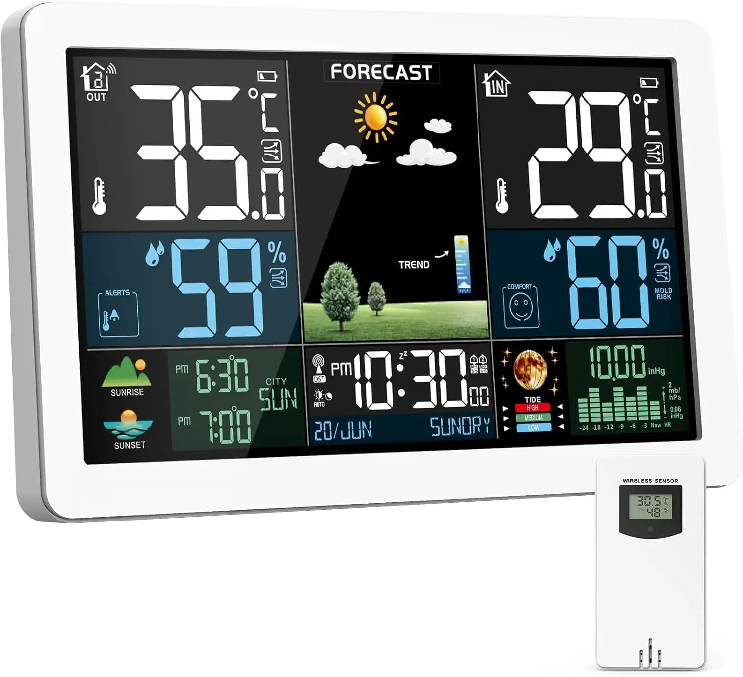 

Wireless Weather Station Indoor Outdoor with Remote Sensor, Digital Display, Humidity, Air Pressure, Atomic Clock