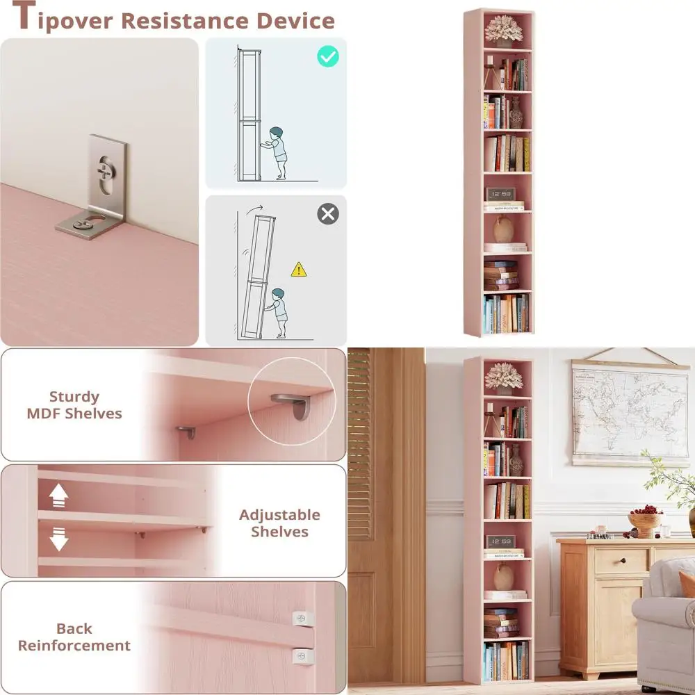 

8-ярусная узкая книжная полка, компактный дизайн для гостиной, офиса, кабинета или спальни