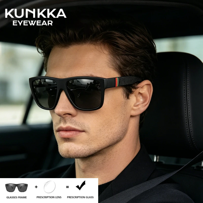 

KUNKKA Oversized Polarized Prescription Sunglasses Vintage Square Fashion Brand Design Optical Sun Glasses for Women Men Driving