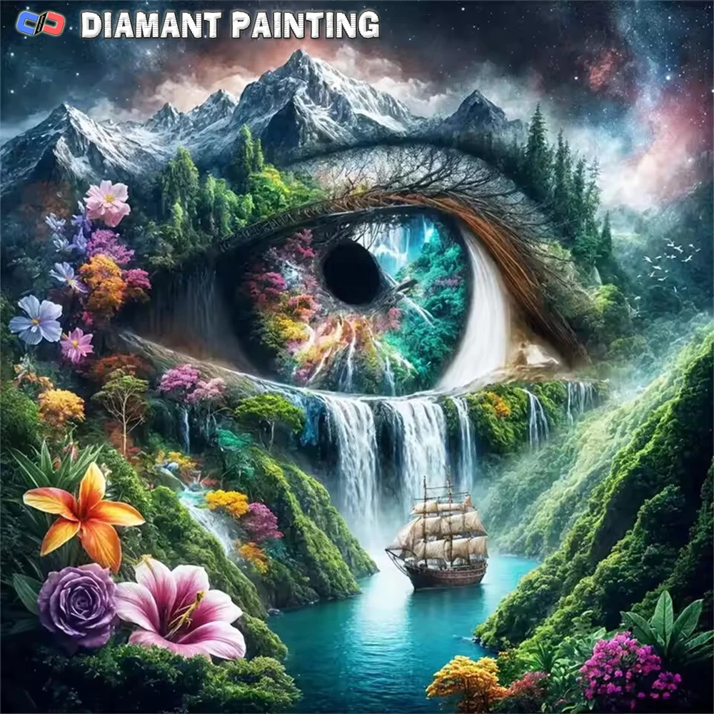 Nabi DIY Diamond Painting Landscape scenery in the eyes Cross Stitch Kits River Diamond Mosaic Waterfall Landscape Embroidery