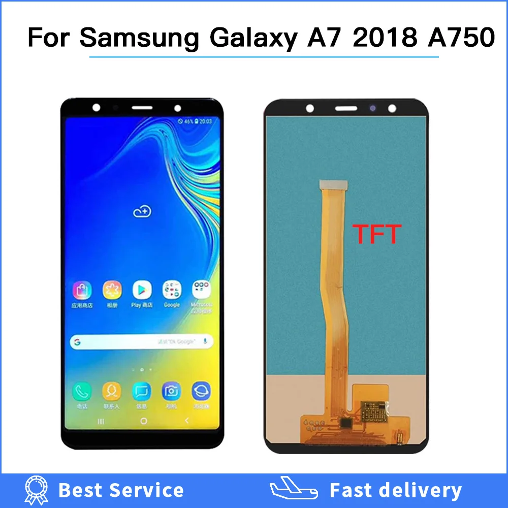 6.0'' SUPER AMOLED TFT OLED Screen for SAMSUNG Galaxy A7 2018 SM-A750F A750F A750 LCD Display Touch Digitizer Assembly Tested