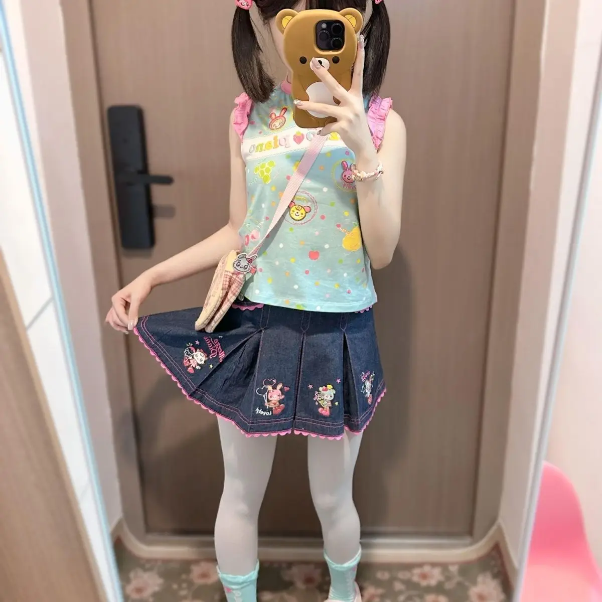 Japanese Cartoon Print Cute Graphic T Shirts Summer New Sleeveless Slim Fit Sweet Girl Vest Lolita Fairycore Y2k Crop Top