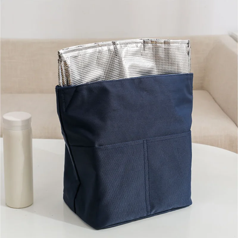 Portable Soft Thermal Lunch Bags Hidden Handle Separated Inner Bag with Bottle Pocket Waterproof Bento Box Pouch Food Storage