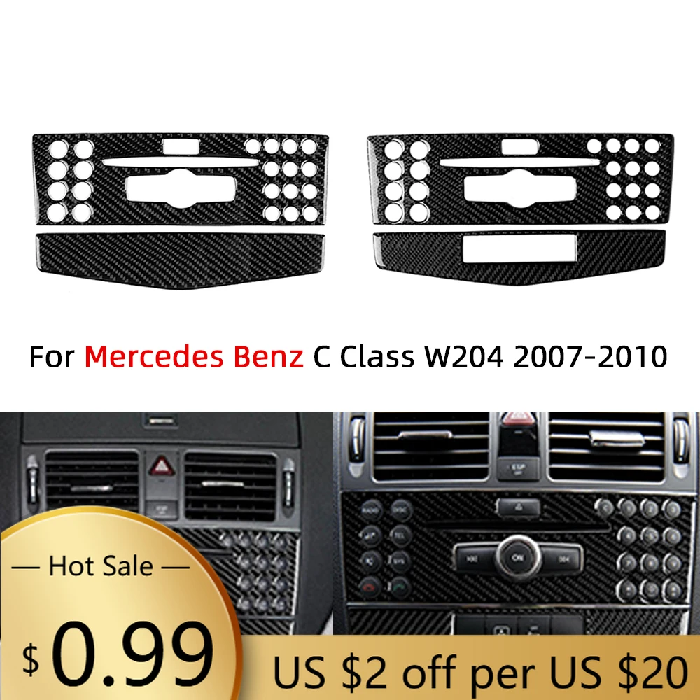 

Чехлы на руль для Mercedes Benz C-Class W204 2007-2010, углеродное волокно, украшение интерьера автомобиля, центральная консоль, наклейка на панель CD