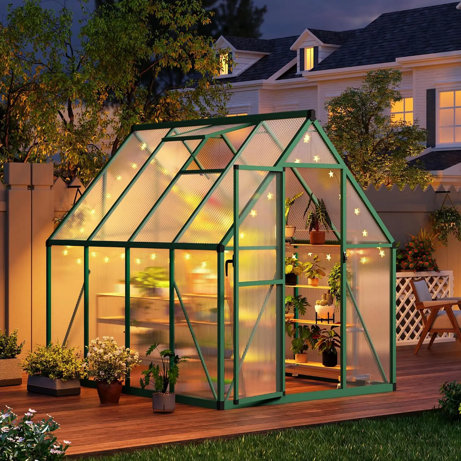 8x12 FT Outdoor Greenhouse, Polycarbonate Greenhouse with Roof Vent and Ground Nails, Aluminum Large Walk-in Green, Customized