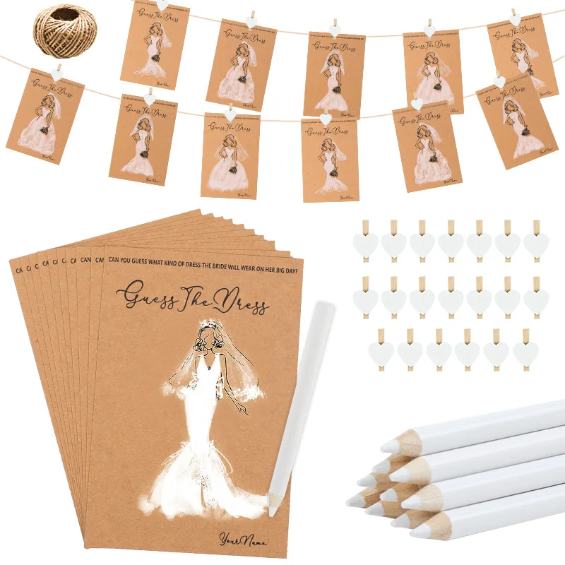 

10/20Sets Guess Wedding Dress Up Game Card with Pens Clip Rope Bridal Shower Game for Guests Wedding Engagement Party Decoration