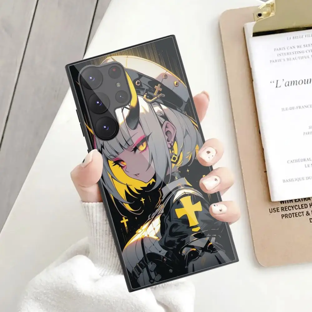 Magical Girl Phone Case For Samsung Galaxy S24 S23 S22 S21 S20 Ultra FE Plus Black Glass Case Cover image 4