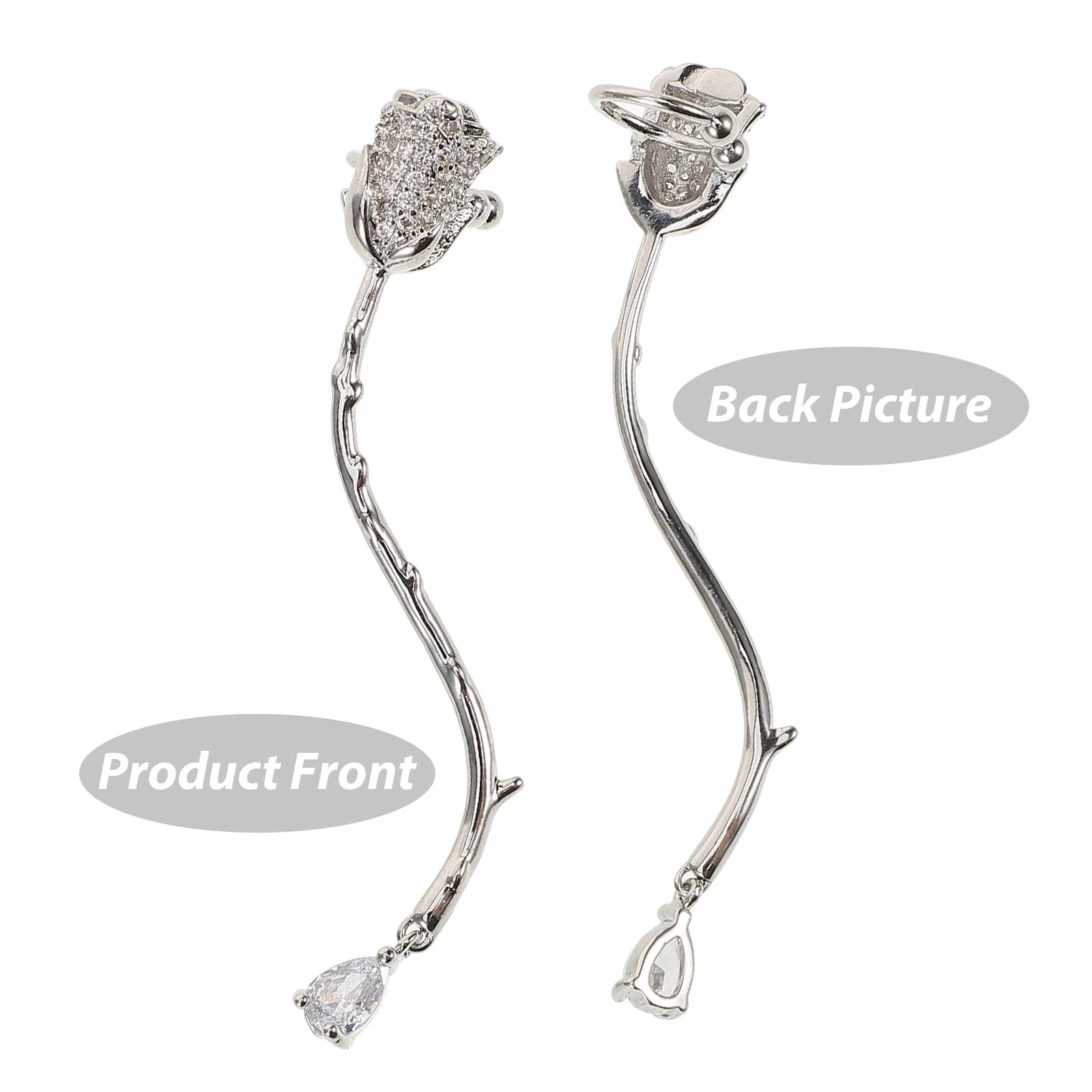 

2Pcs Rose Ear Clip Clip on Earrings Non-Pierced Ear Jewelry with Zircon Elegant Accessory Earring Clips for Non Pierced Ears