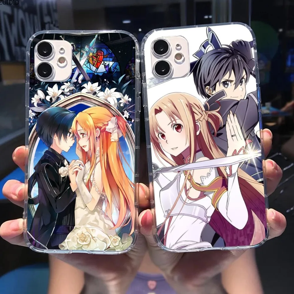 SAO Kirito Asuna Mobile Phone Case for iPhone 15 14 13 12 11 X XR XS 8 Pro Max Plus Mini Clear Transparent Phone Cover