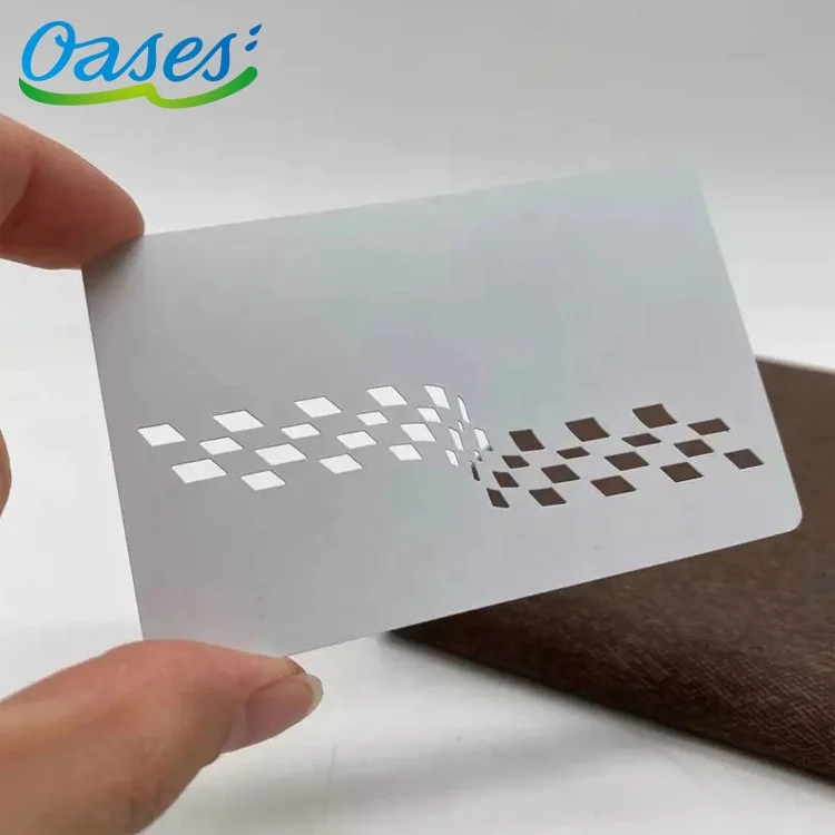 Customized query Custom Design Electroplate Hollowed Out Matte White Metal Business Card Laser Engraving Business Gift Blank Met