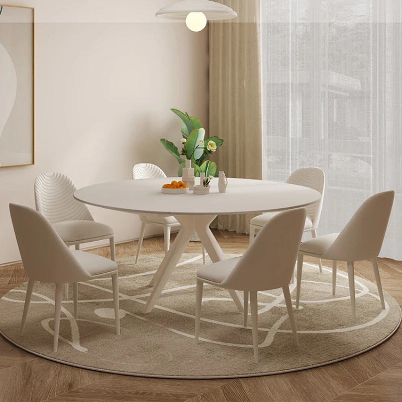 Pure white slate cream wind retractable deformation folding table square round dual-purpose household