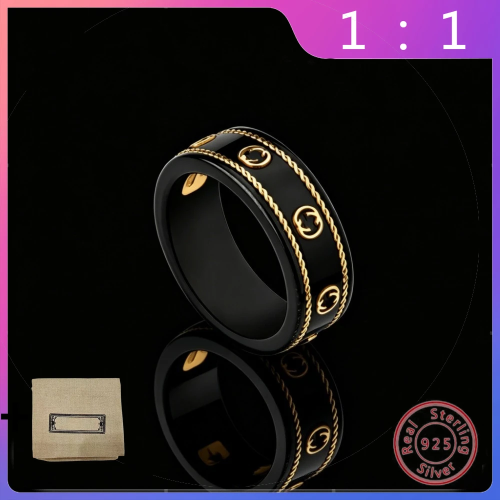 

Кольцо из серебра S925 пробы, высококачественное, в стиле легкой роскоши, модное, ретро, с керамической буквой, универсальное, нишевое