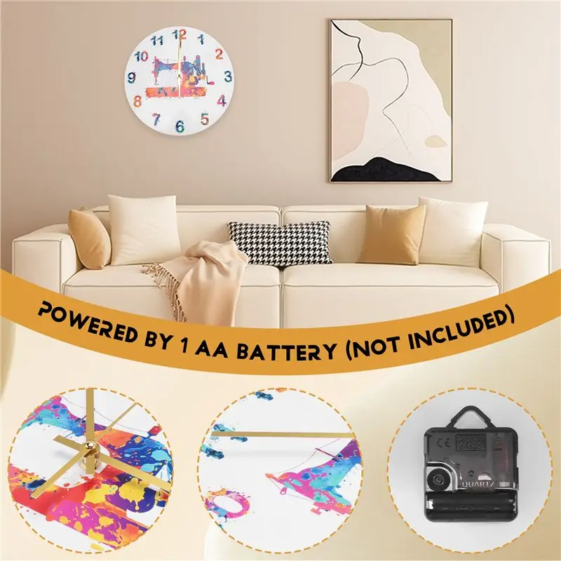 AA05 Sewing Machine Watercolor Art Print Wall Clock Tailor Sewing Room Sign Silent Decoration Wall Clock Tailor Gift