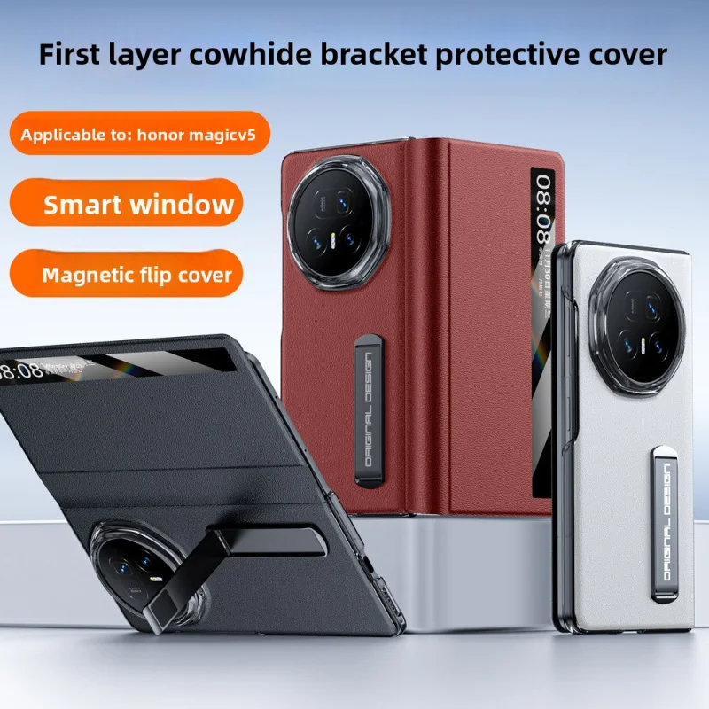 

Genuine Napa Leather Case for HONOR Magic V5 - Ultra-Thin Perforated Cover with Vertical Stand (Premium Protective Shell)