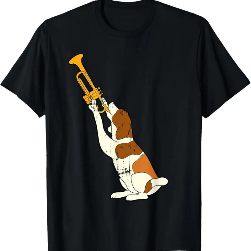 

Vintage Jazz Dog Trumpet Funny Puppy Musician Cute Animal T Shirt