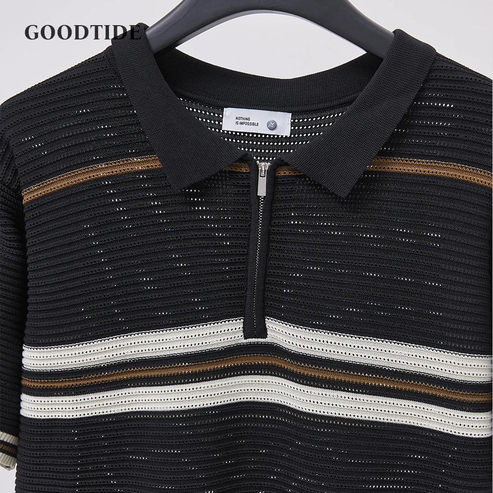 2025 New European And American Style Jacquard Knit T-shirt Fashion Lapel Short-sleeved Business POLO Shirt In Multiple Colors