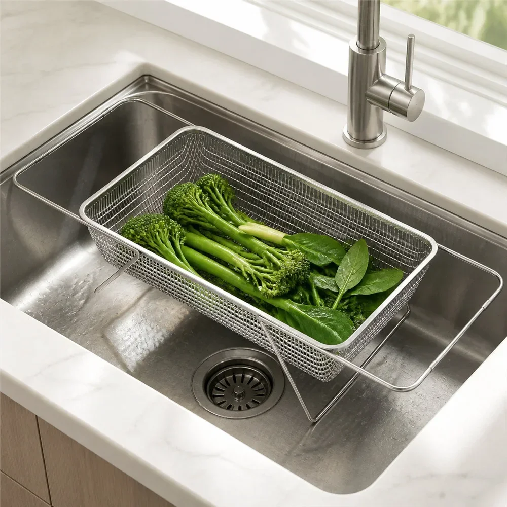 Expandable Sink Colander Basket Four Sizes Washing Draining Fruit Vegetables Pasta Kitchen Food Preparation Adjustable Strainer