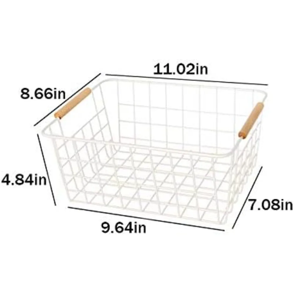 Cestas de arame para organização e armazenamento de cozinha, ideais para gerenciamento de despensa e lanche