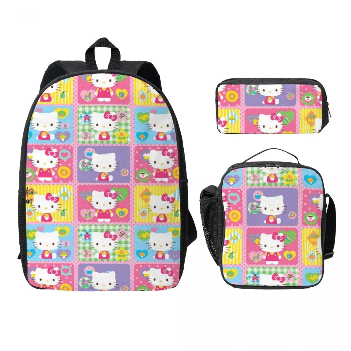 

17-Inch School Backpack with Insulated Lunch Bag and Pen Case Hello Kitty Perfect All-in-One Set for Daily Use