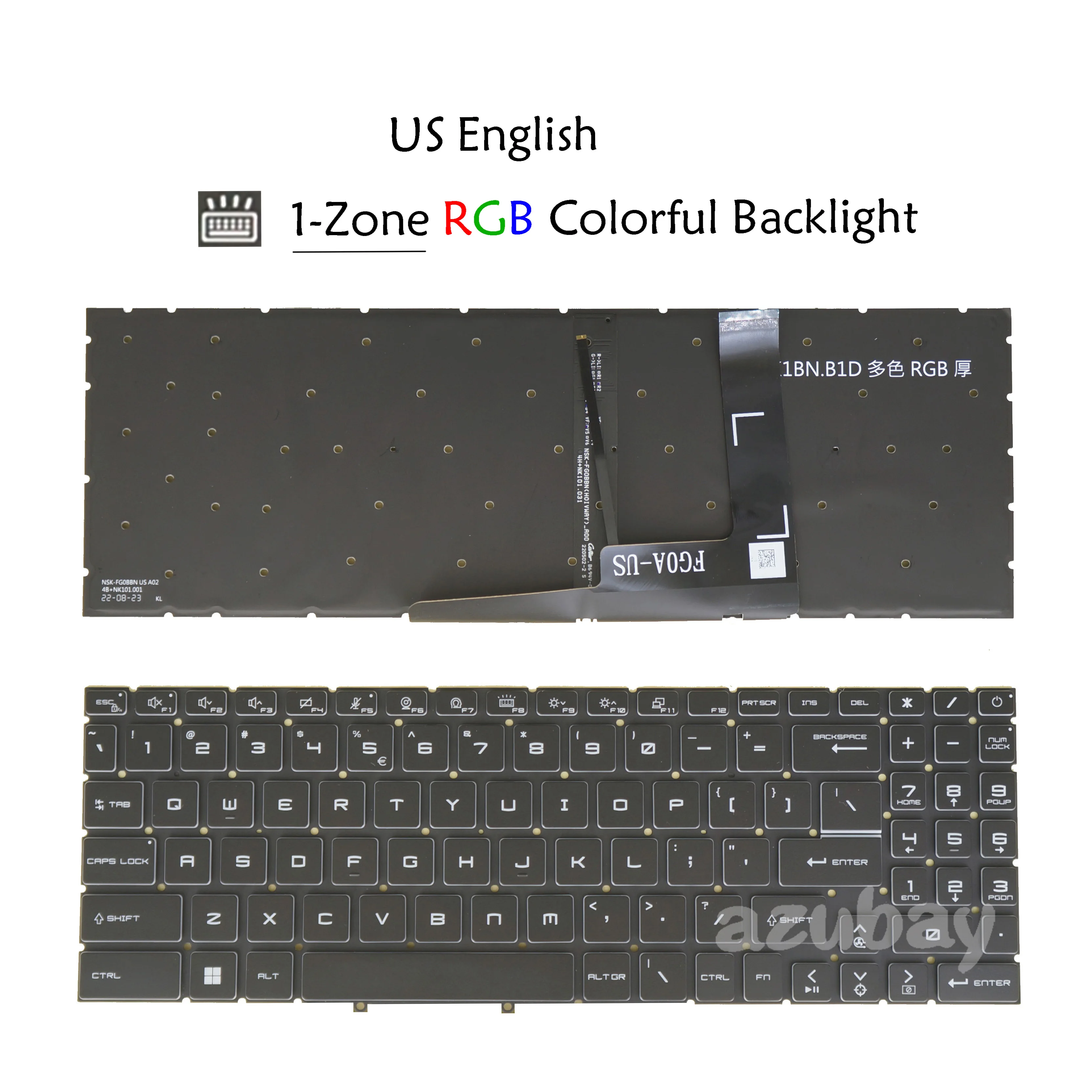 Teclado para ordenador portátil MSI Crosshair 15 A11UCK/ 15 A11UDK/ 15 A11UEK, 17 A11UCK/ 17 A11UDK/ 17 A11UEK 1-Zone RGB retroiluminado