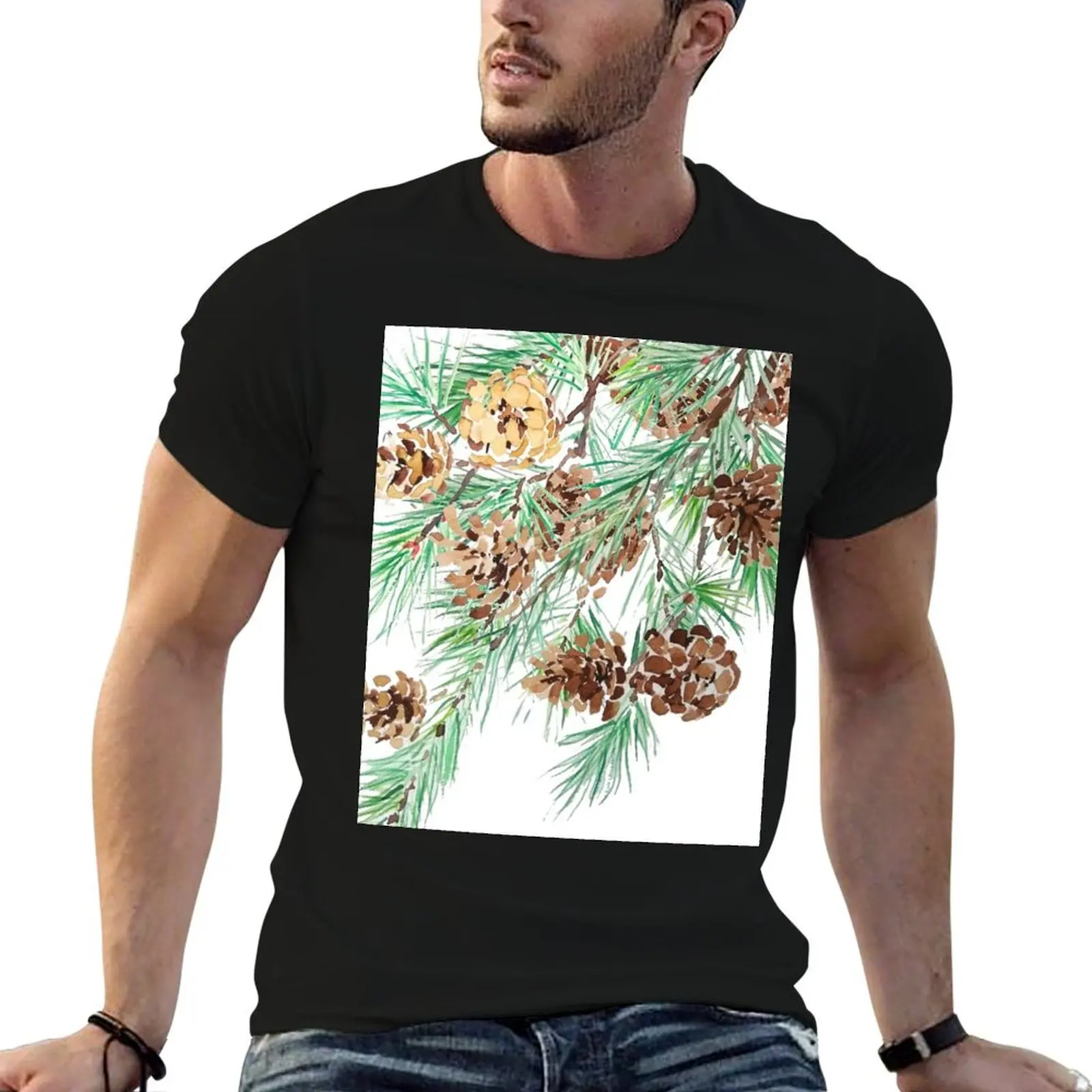 

hand painted green pine tree watercolor T-Shirt man graphic t shirt mens graphic t shirts T-Shirt