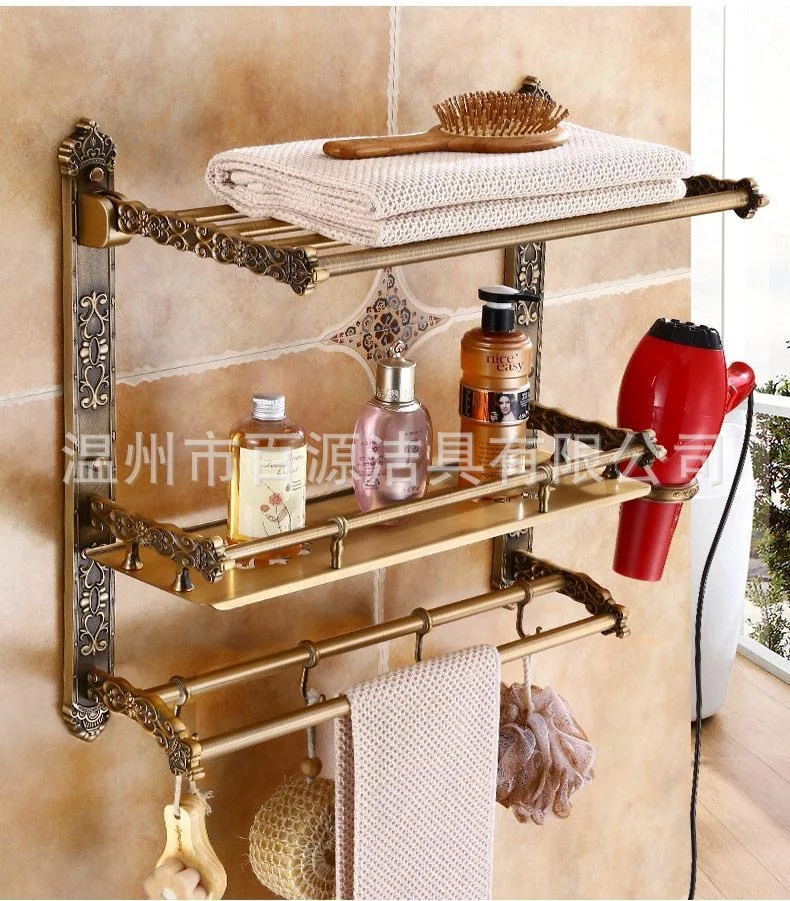 

European toilet rack double towel rack antique wall-mounted cosmetics rack toilet hardware bathroom