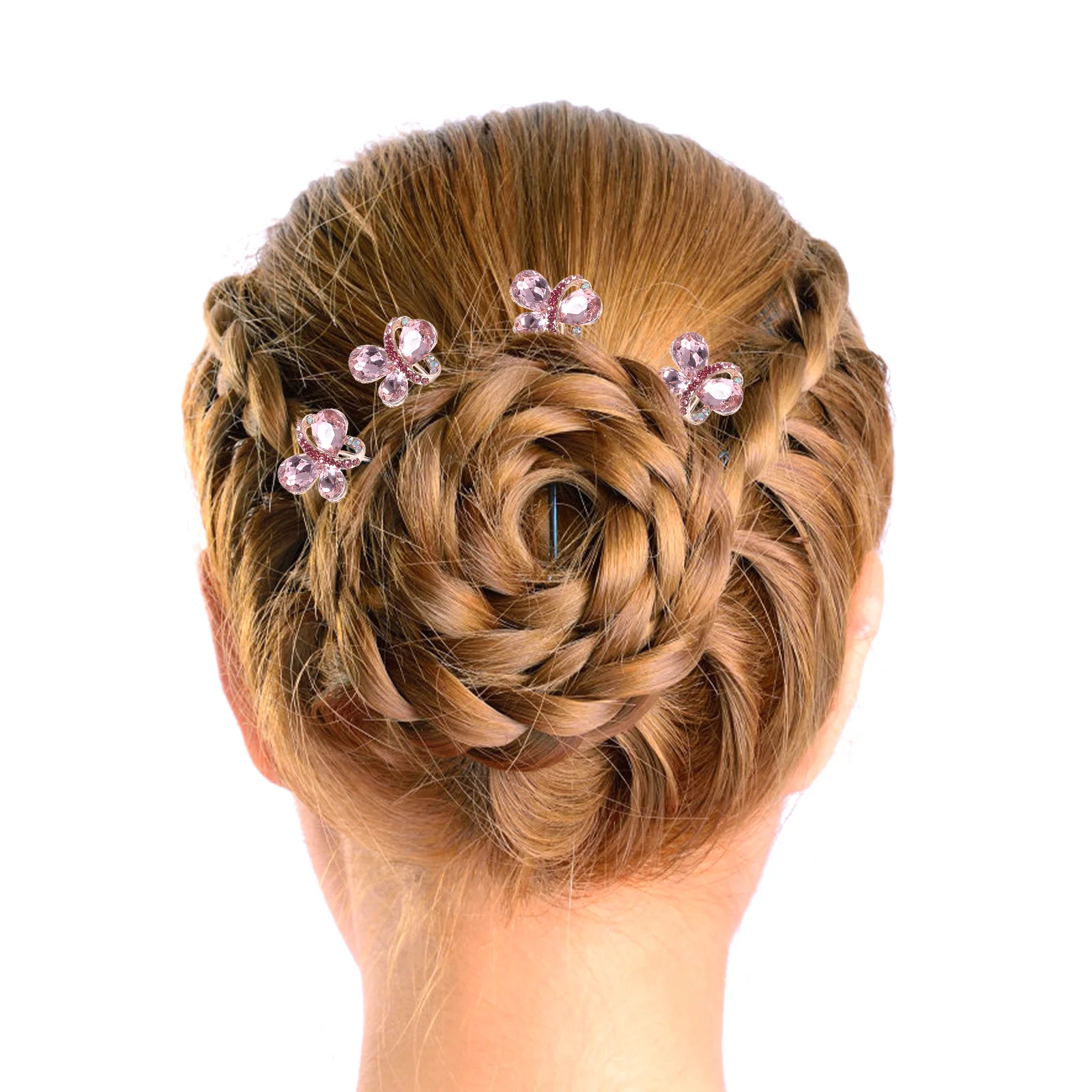 

4pcs Accessories For Brides Hairpin Crystal U Shape Rhinestone Hairpins Bridal Hair Accessories Pink Large Spring Claw Clip