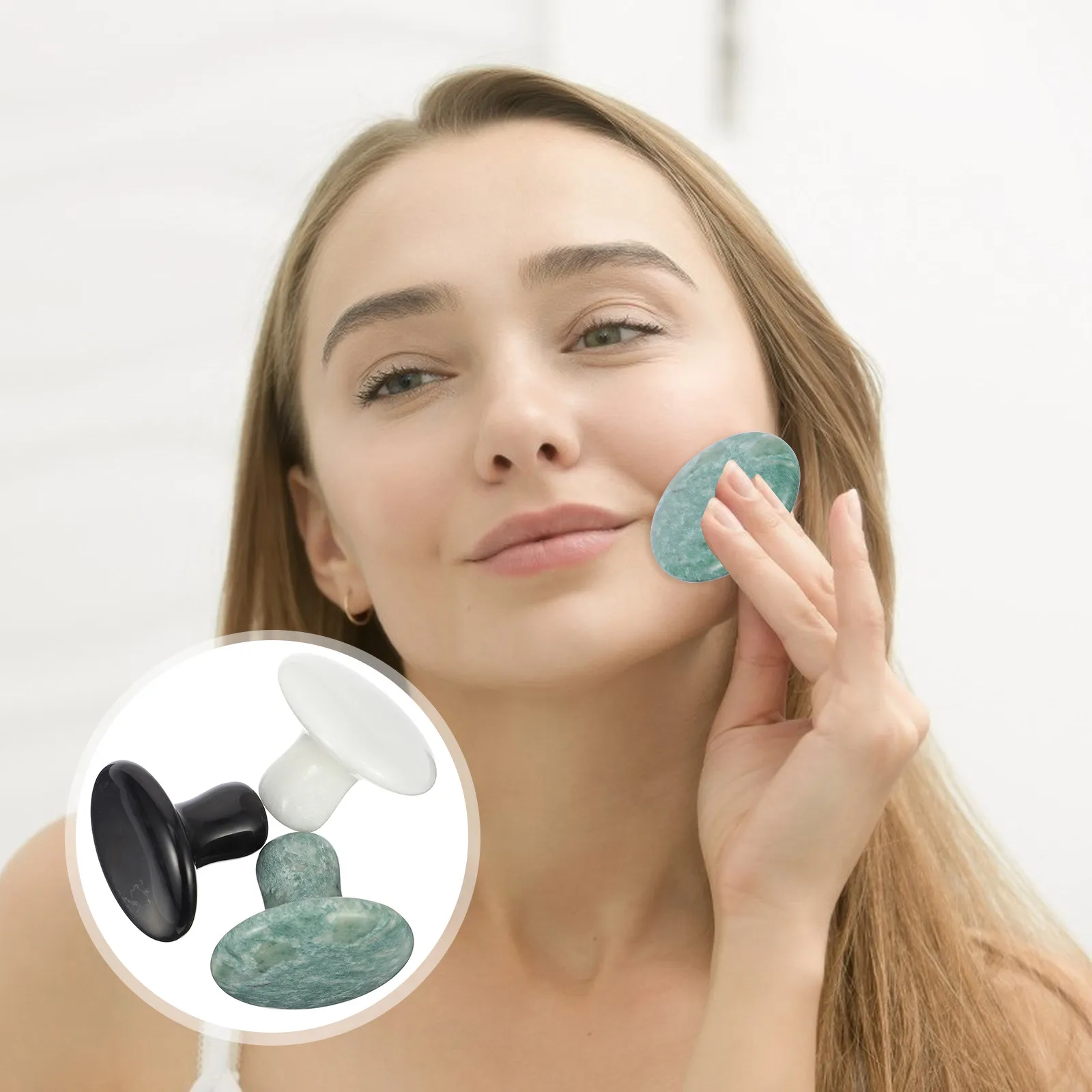 

1Set Facial Beauty Massager Mushroom Shape Jade Stone Smooth Polished Physical Therapy Tool Relax Tension Improve Circulation