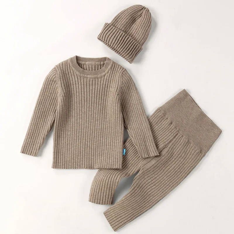 3PCS/Lot Baby Clothes Set Knitting Newborn Baby Boy Clothes Winter Long Sleeves Sweater+Pants+Hats Solider Baby Outwear Bebe