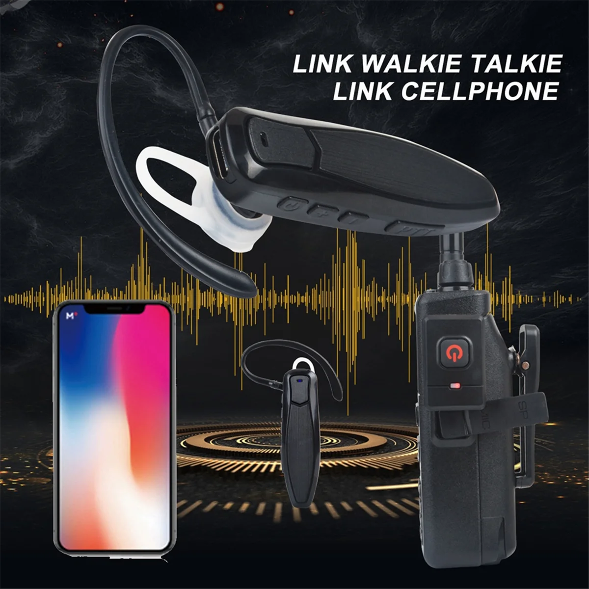 Walkie-talkie inalámbrico con Bluetooth, auriculares PTT, auricular manos libres, enchufe K para KENWOOD, adaptador de auriculares con micrófono