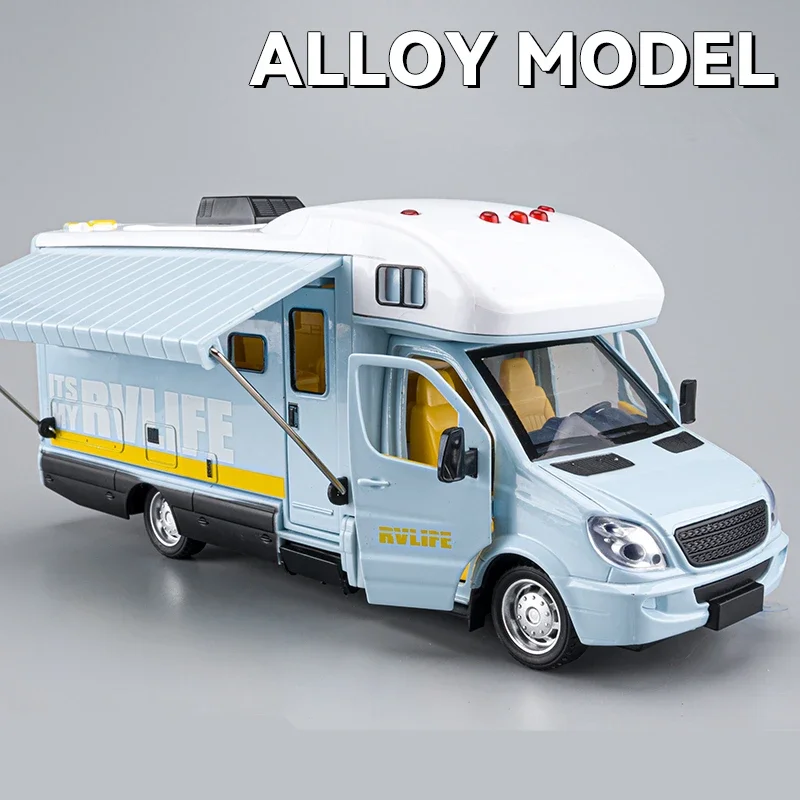 1:28 Diecast Luxury RV Recreational Vehicle Car Model Toy Metal Camper Van Motorhome Touring Car Model Sound and Light Gift