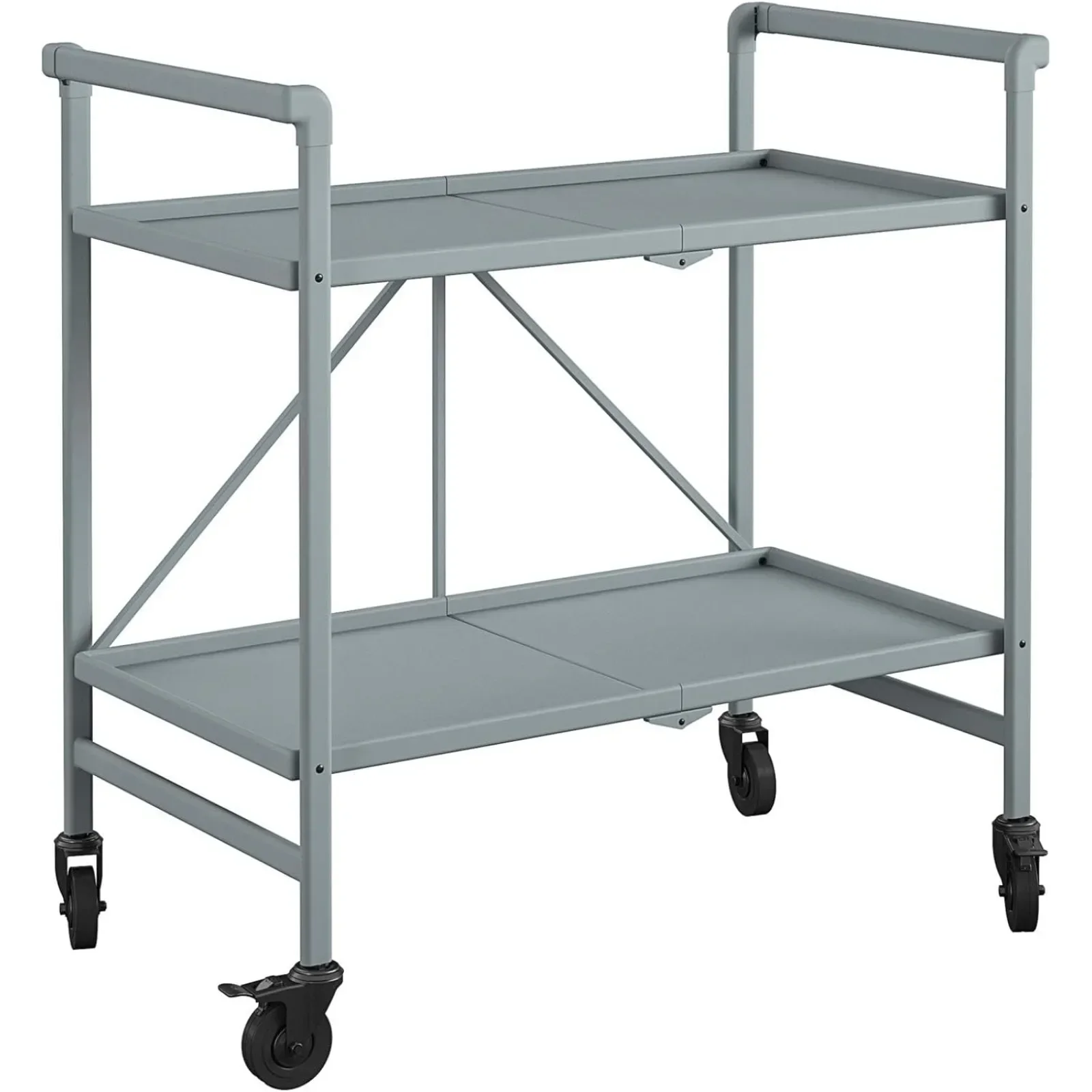 Outdoor and Indoor Folding Serving Cart with Wheels and 2 Shelves, Gray