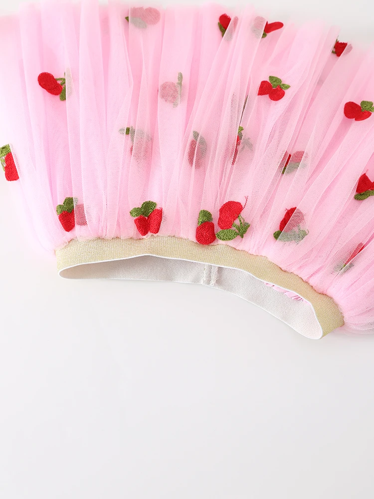 2-8years Baby Girls Fashionable Strawberry Tulle Fabric embroidery Mesh Fabric Wedding Fabric for  Girl Tulle tutu Skirt