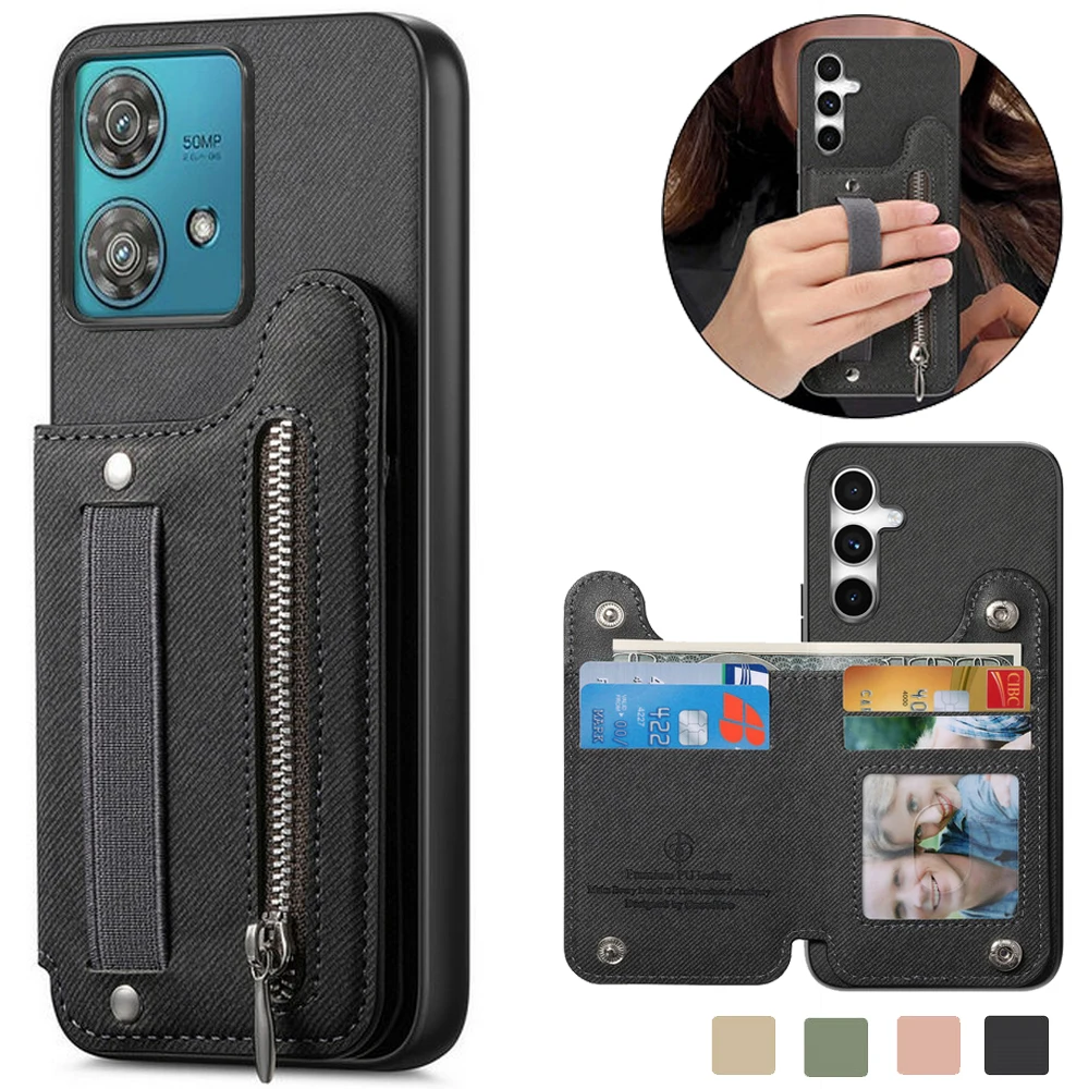 Funda tipo cartera con cremallera Edge 60 Fusion 5G para Motorola Moto Edge 60 Pro, funda trasera con correa para la muñeca, Moto Edge 50 Fusion 40 Neo 60s