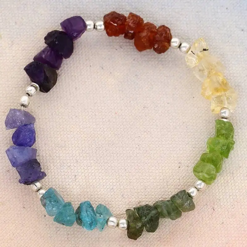 7 Chakras bracelet  Chakra bracelet gemstone rainbow chips and Sterling silver - amethyst, lapiz lazuli, citrine, carnelian