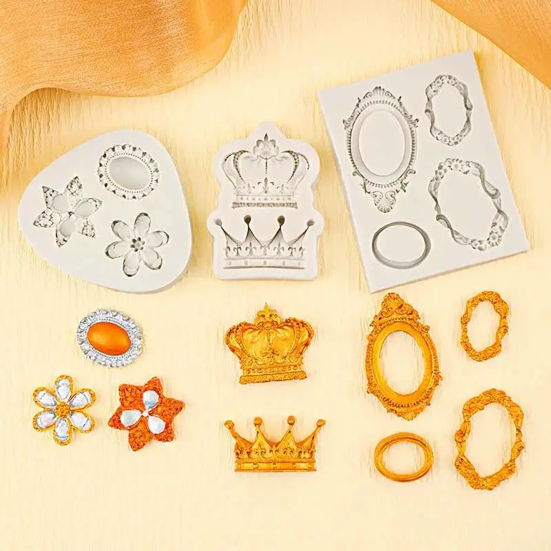 Fondant Cake Decorating Tools Photo Frame Mirror Jewelry Crown Silicone Mold Resin Tools Sugarcraft Cupcake Baking Mold