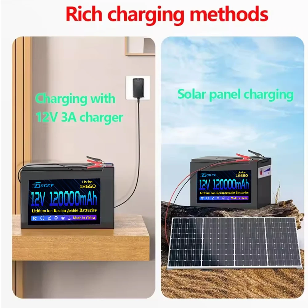 

12V 120Ah 120000mAh 18650 lithium battery for solar energy built-in high current BMS electric vehicle battery+12.6V char