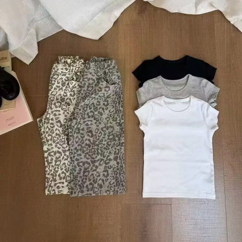 Boys Spring Autumn Jeans Children Korean 2026 New Leopard Print Children Pants Trendy and Cool Loose and Handsome Pant