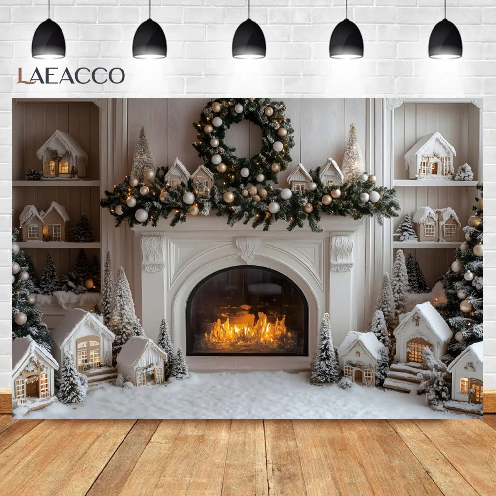 사진 촬영용 크리스마스 트리 배경, 실내 흰색 벽난로 캐빈 크리스마스 트리 선물, 어린이 가족 파티 배경, 사진 스튜디오