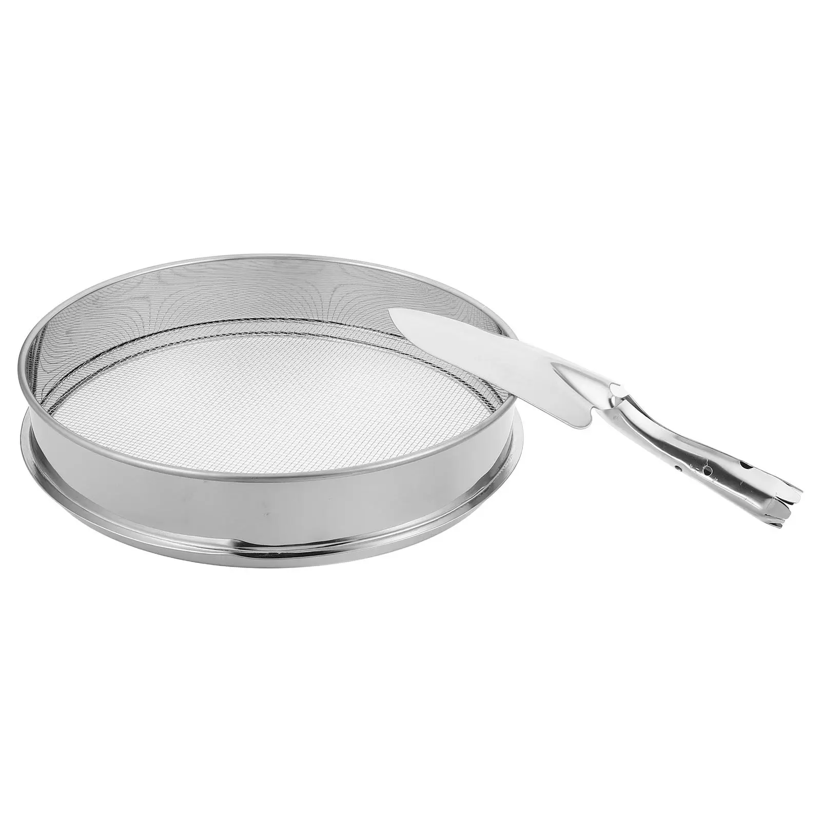 1Set Stainless Steel Garden Sieve Pan Soil Sifter Round Large Mesh Compost Rock Sand Dirt Sifting Tool for Soil Gardening