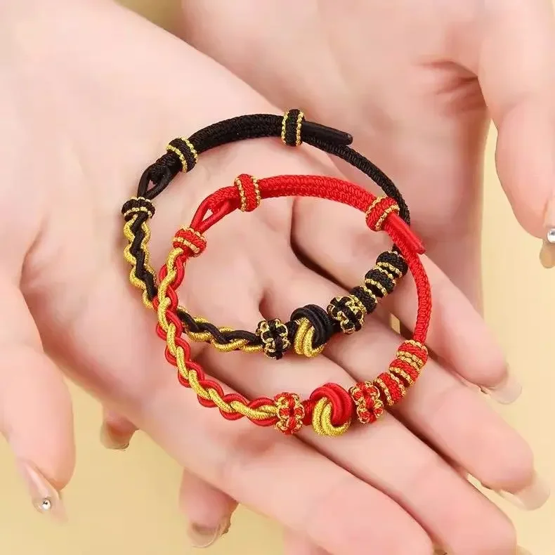 2025 Year of The Snake Benmingnian Red Rope Bracelet for Men and Women Hand-woven Semi-finished Beaded Amulet Guardian Hand Rope