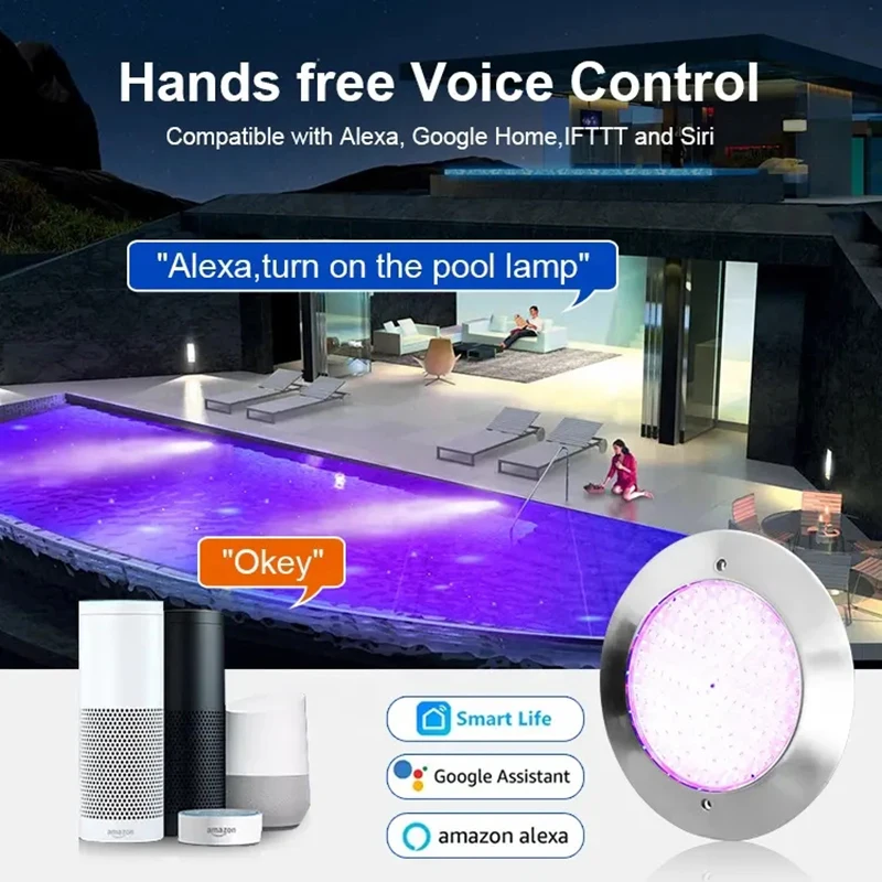 Imagem -04 - Ultra-fino Led Underwater Pool Lights Rgb dc 12v 24v Telefone Tuya Controlador Wifi Música Ip68 Tubulação Piscina Lamp Aço Inoxidável