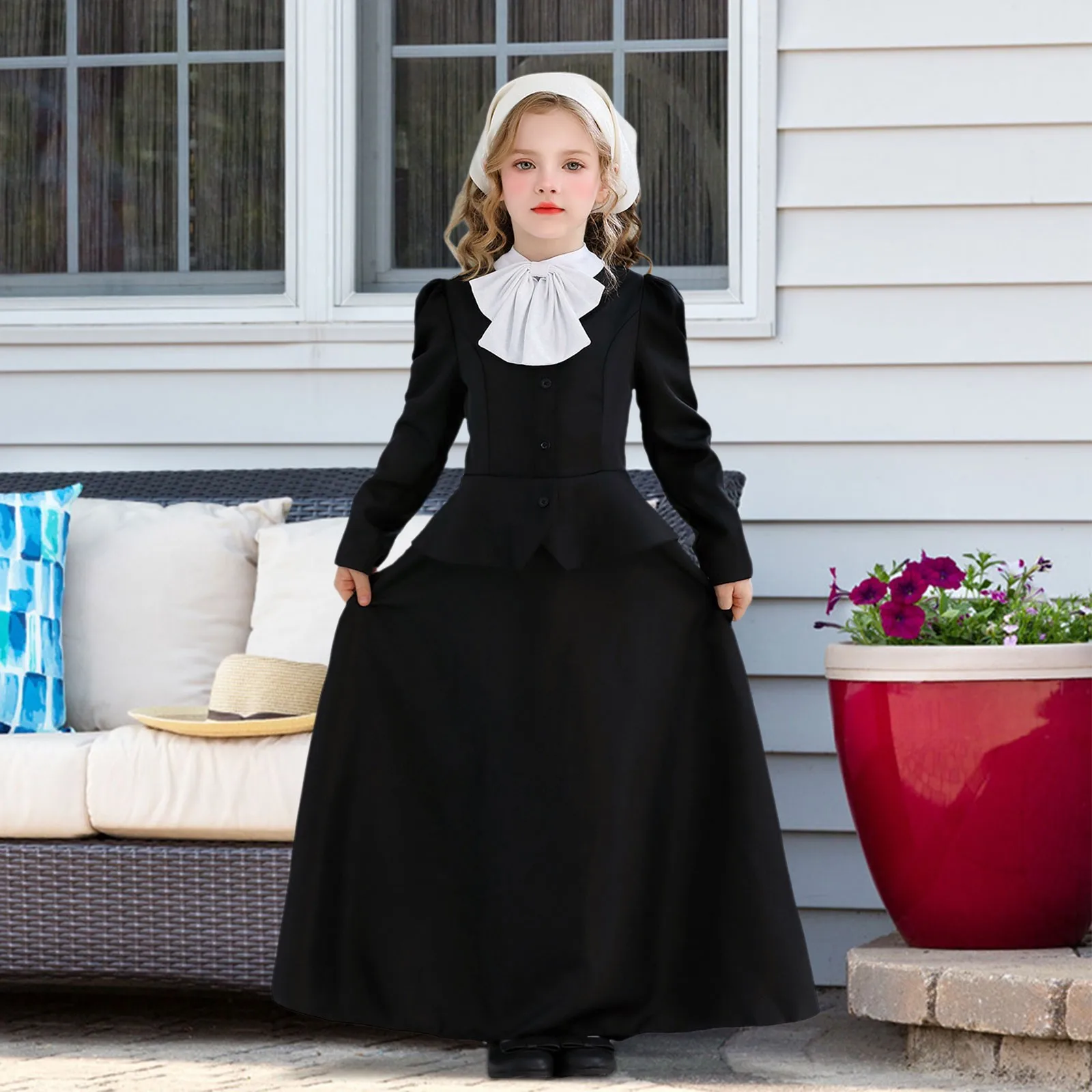 

Girls Vintage Country Manor Pioneer Maid Prairie Colonial Dress Carnival Halloween Cosplay Costume